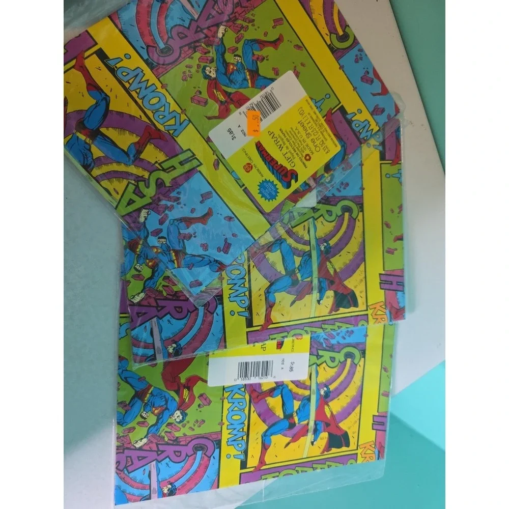 VTG 1994 Superman Gift Wrap Comic Book Paper American Greetings Sealed 3